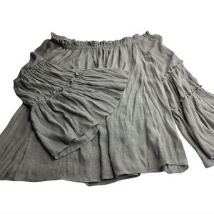 Sweet Lovely By Jen 2X Boho Sage Off Shoulder Bell Sleeve Top CA-2968